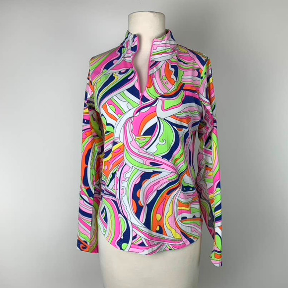 ICIKULS Golf Quarter Zip Pullover Top Lightweight Pink Lime Green Blue - SMALL - Picture 1 of 11